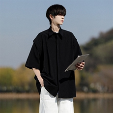 8XL-M假两件垂感冰丝短袖衬衫大码夏季凉感小众设计衬衣DC5003P55，男装衬衫，电商B238