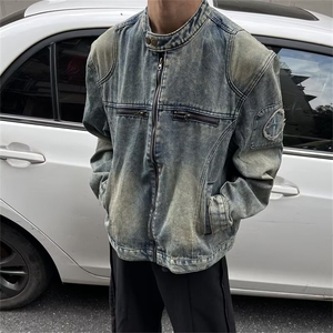 CL0797-P72 美式复古秋季新款牛仔外套男拉链潮牌设计感小众夹克图片