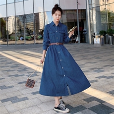 2022新品现货牛仔纯色长袖修身连衣裙1015-P130K188，女装连衣裙，浙宝305