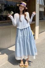 【出货中】25夏季兰色竖条纹度假风两件套L602-P165-K228，女装连衣裙，2C317