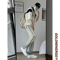 高街黄泥染水洗拉链牛仔裤男女同款街头复古宽松长裤N0172-P55，男装牛仔裤，星座308B-1