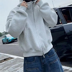 抖音得物高品质26春装美式高街重磅宽松结构高领连帽卫衣外套W60，女装短外套，电商A486-1