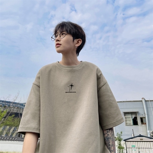 wassup happy美式短袖t恤男士夏季薄款潮流宽松五分袖休闲上衣复图片