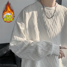 美式提花美式打底衫男港风潮圆领卫衣W349J加绒-特P45控88，男装T恤，电商A001
