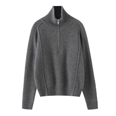2025年秋季新款元宝针半拉链针织羊绒上衣时尚休闲通勤百搭，女装羊绒衫，博友羊绒