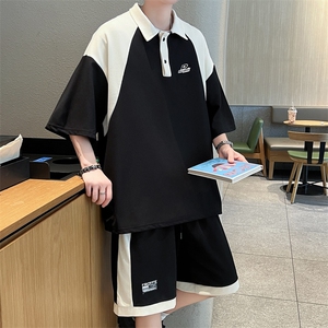 夏季美式POLO衫运动套装男款宽松休闲短裤短袖两件套图片