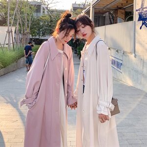 2024春装新款中长款英伦风简约风衣修身系带外套女连衣裙图片