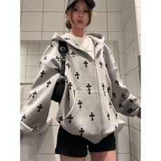 美式高街卫衣男女韩版潮流连帽帅气2025秋冬ins外套WB578-P53，女装短外套，星座412-3