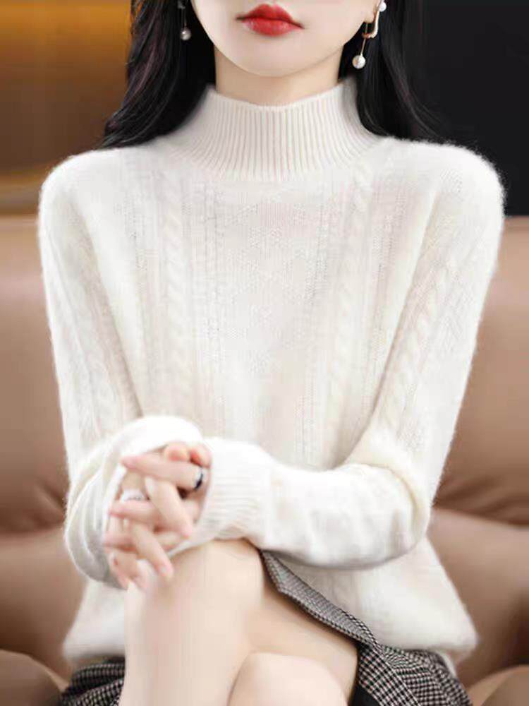 2025秋冬百搭时尚简约半高领长袖针织衫，女装针织衫/毛衣，端硕羊绒
