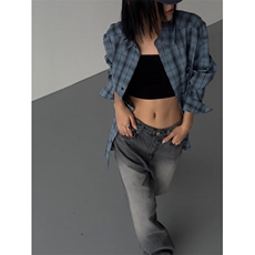 新款男女装格子衬衫春韩系穿搭长袖衬衣设计感宽松外套825P50，女装衬衫，星座710