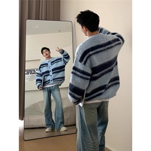网图现货软糯撞色针织衫外套秋冬季慵懒开衫毛衣线衣B31-P58