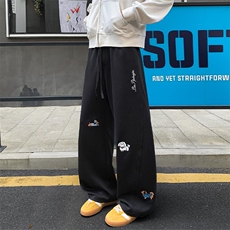 360g高克重曼巴棉小狗英文刺绣大码休闲弯刀裤男K24037特P50控98，男装休闲裤，电商A001-1