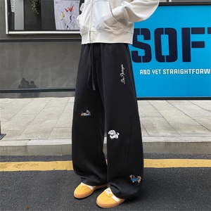 360g高克重曼巴棉小狗英文刺绣大码休闲弯刀裤男K24037特P50控98图片