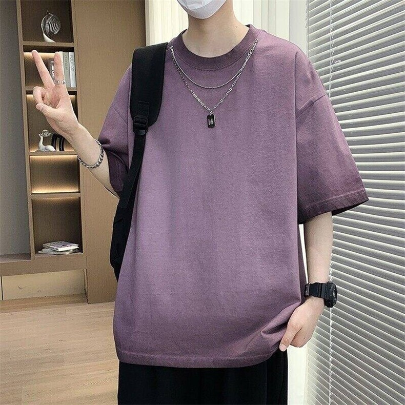25185-特P50夏季港风砂洗短袖T恤男渐变色磨砂水洗短袖T恤重磅,男装T恤,电商D310B