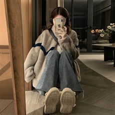 C912-P130皮毛一体外套女冬新款学生短款羊羔毛加绒加厚宽松韩系，女装短外套，星座911-2(原星座613-2）
