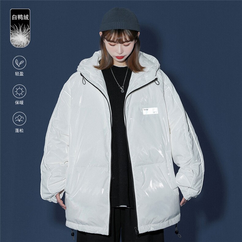 80白鸭绒中性22冬季亮面反光设计保暖连帽羽绒服YR101P255控298图片