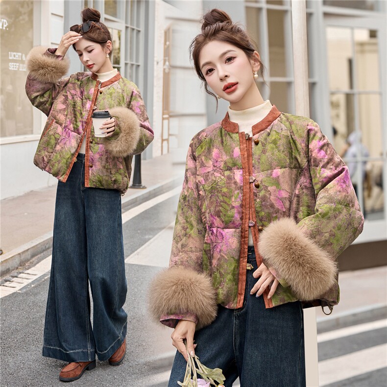 新中式国风羽绒服女2025冬季新款高端巨好看的短款狐狸毛保暖外套图片