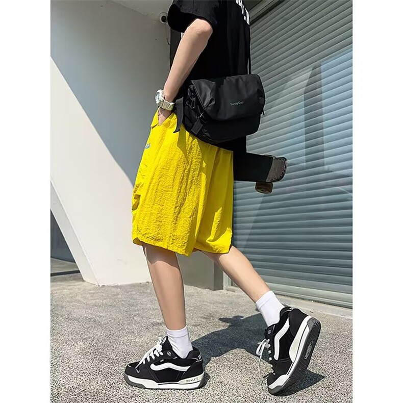 多巴胺刺绣速干七分裤男女夏季hiphop冰丝休闲伞兵裤情侣过膝短裤,男装牛仔裤,星座1210-1