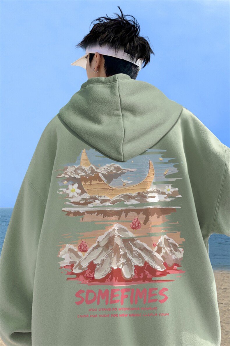 ！秋季重磅宽松大码港风水彩云印花连帽卫衣LW117-特p35,男装卫衣,星座508（原C305）