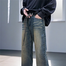 带挂绳~牛仔裤男女水洗潮牌高街vibe裤子痞帅直筒休闲长裤-k1520，男装牛仔裤，星座601-2