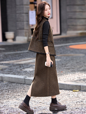 现货小香风套装裙女2025秋季新款高级感气质富家千金半身裙两件套，女装套装/套裙，魅影