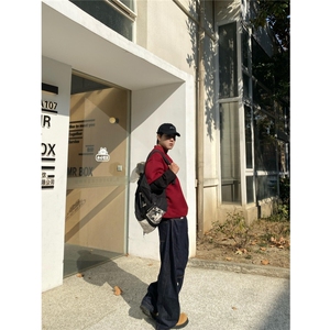 上架批字木 红色假两件卫衣807-3-wy106-p78图片