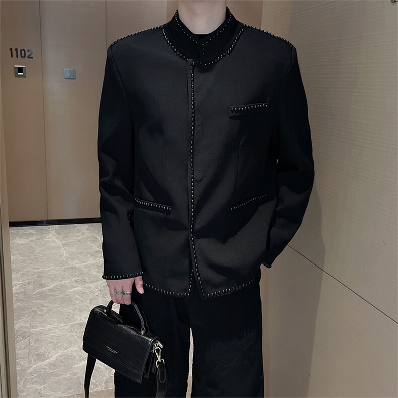 王嘉尔同款重工立领铆钉小香风夹克设计痞帅西服外套男JK2336P150,男装夹克,电商B267