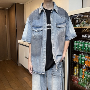 牛仔外套男士短袖韩版潮流高街帅气2024秋季ins宽松外套W5852-P71图片