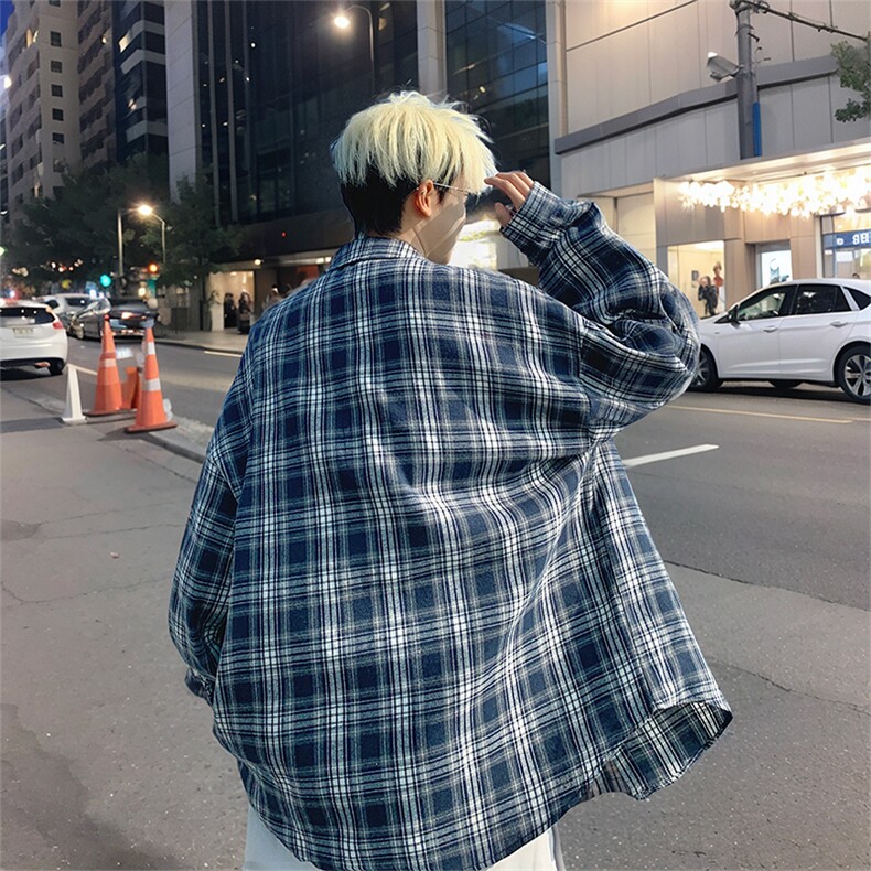 衬衫男秋季新款港风宽松大码磨毛格子长袖衬衣CS601-特P27图片