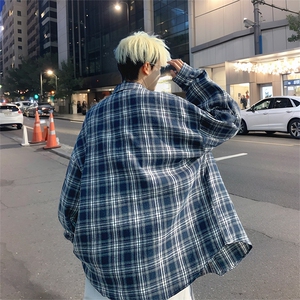 衬衫男秋季新款港风宽松大码磨毛格子长袖衬衣CS601-特P27图片