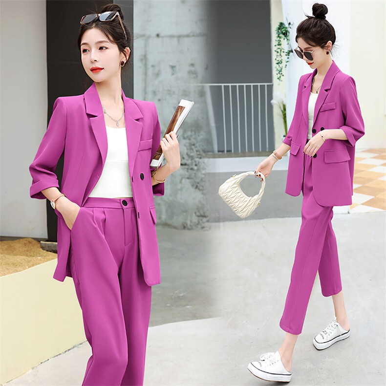 高端洋气休闲西装套装女2024夏季新款时尚垂感薄款职业西服两件套,女装套装/套裙,火爆靓佳人