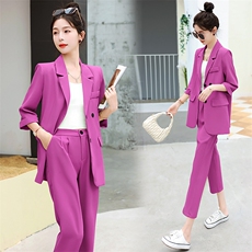 高端洋气休闲西装套装女2024夏季新款时尚垂感薄款职业西服两件套，女装套装/套裙，火爆靓佳人