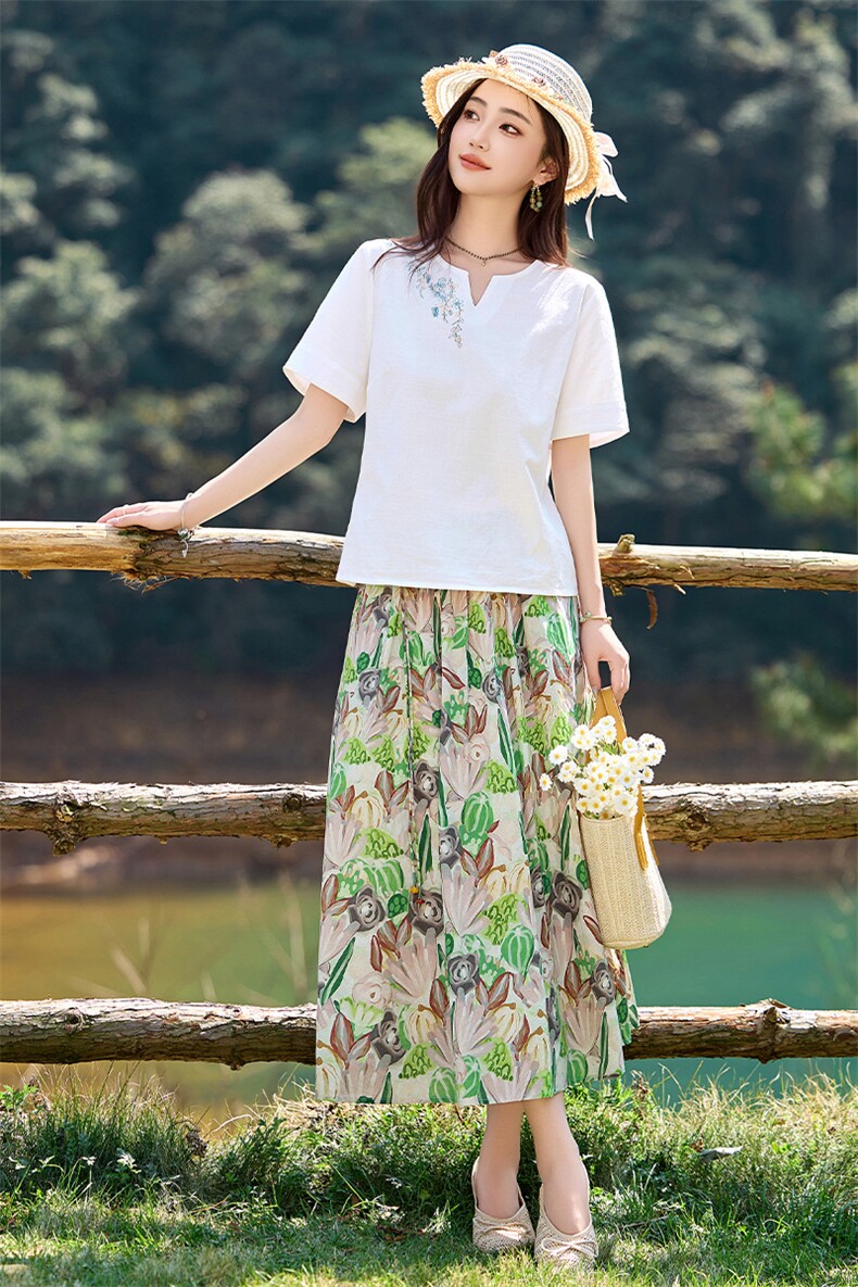棉麻连衣裙女夏2026新款搭配一整套小香风上衣半身裙子,女装半身裙,倪叶myz