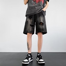破洞牛仔短裤男女韩版潮流高街夏季2024新款ins五分裤RK2053-P39，男装牛仔裤，星座412-2