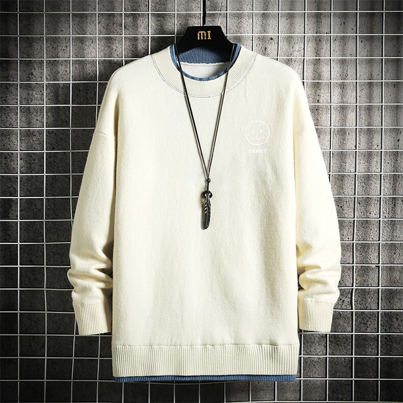 控78假两件毛衣男大码加绒针织衫男毛线衣M80072-P55加绒P70，男装针织衫/毛衣，电商A040A