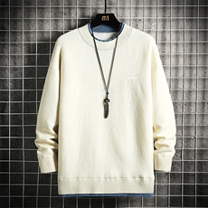 控78假两件毛衣男大码加绒针织衫男毛线衣M80072-P55加绒P70，男装针织衫/毛衣，电商A040A