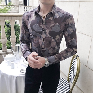 312A-5-292-P55 长袖高级感秋季休闲英伦发型师韩版纯色男士衬衣图片