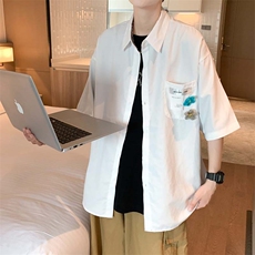 设计感小众衬衫男短袖ins带配饰衬衫夏季宽松休闲外套W887-P28，男装衬衫，星座512-2