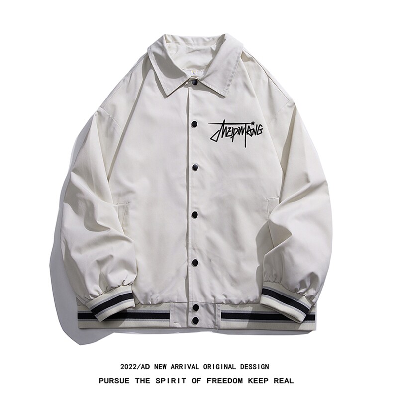 白底23春季时尚潮流字母印花翻领棒球服百搭夹克外套G724P65控88,男装夹克,电商A247-1