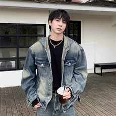短款美式复古连帽做旧水洗牛仔外套男宽松休闲工装夹克上衣J44，男装夹克，星座1116A（原606A-3）