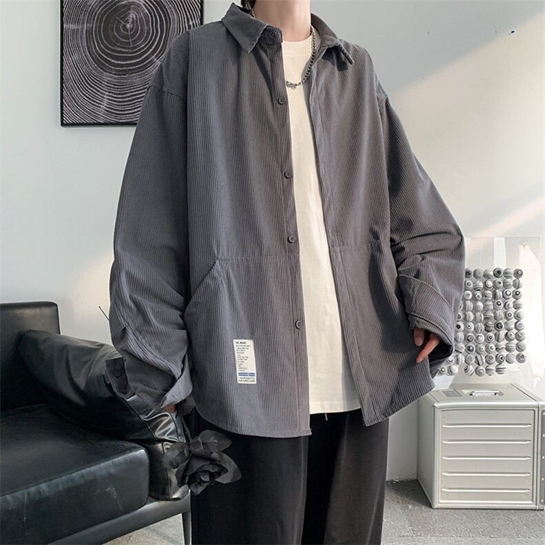 23秋冬新款港风复古灯芯绒长袖衬衫宽松情侣外套潮日系H221/P45,男装衬衫,钱塘713