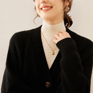 纯棉女春秋长袖毛衣外套V领宽松休闲全棉线加厚不起球叠穿图片
