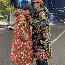 A5长款棉衣外套东北大花风汉服男女宽松保暖防寒连帽棉袄情侣，男装棉衣，星座115A(原星座507）