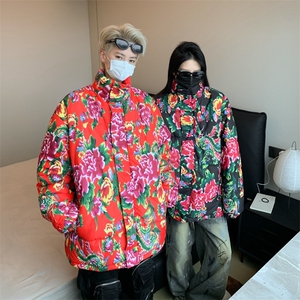 冬季2024美式潮牌大花棉袄棉服外套男加厚宽松棉衣图片