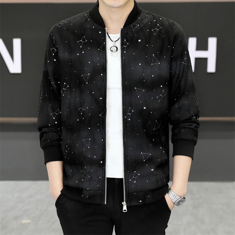 夹克男棒球领外套型男休闲百搭破洞烫钻青年夹克外套L619-P63图片