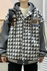 22冬千鸟格新款羊羔毛宽松大码棉服外套B266-Y616-P125，男装棉衣，星座B257-1