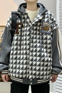22冬 千鸟格新款羊羔毛宽松大码棉服外套 B266-Y616-P125图片