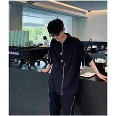 拉链短袖衬衫新款潮牌宽松风百搭拉链上衣JC106，男装衬衫，星座1116A（原606A-3）