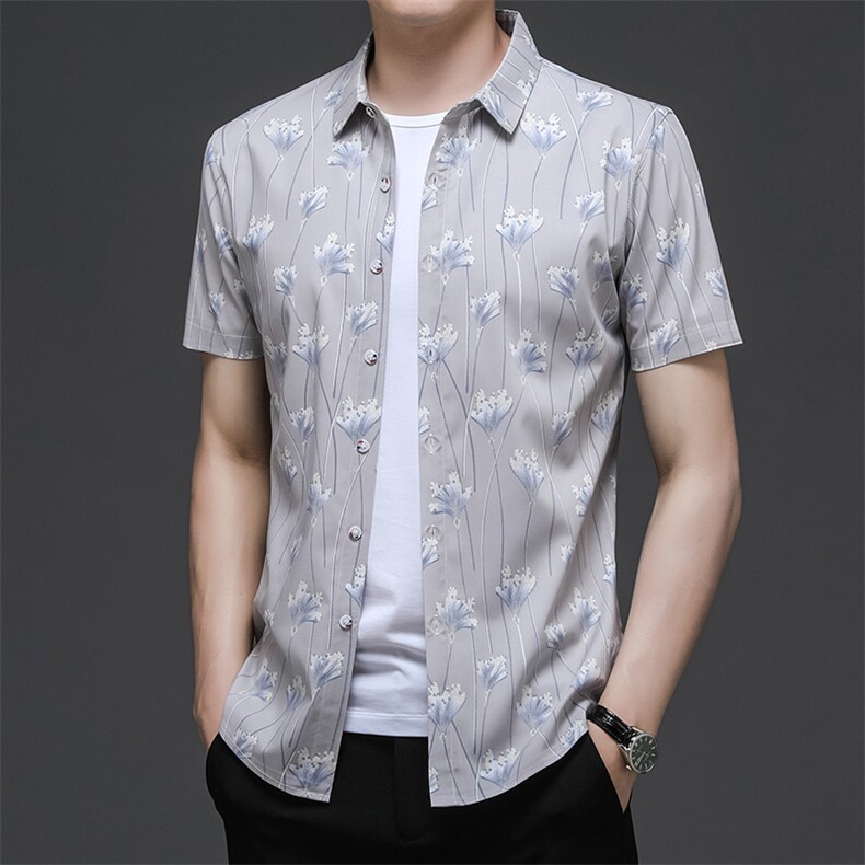Z2131夏季青年2021男式薄款短袖衬衣修身休闲免烫透气衬衫P60,男装衬衫,电商B360