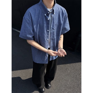 特批P30无差价夏季美式复古格子设计男潮流宽松短袖衬衫CD5495图片